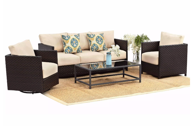 2020  new develop cheap swivel chair outdoor garden sofa set with flat and round rattan