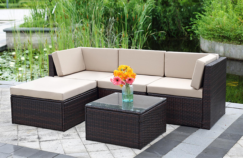 NEW Rattan Test Certification Sectional 5 Pcs Corner Sofa Set Outdoor Furniture Garden Set