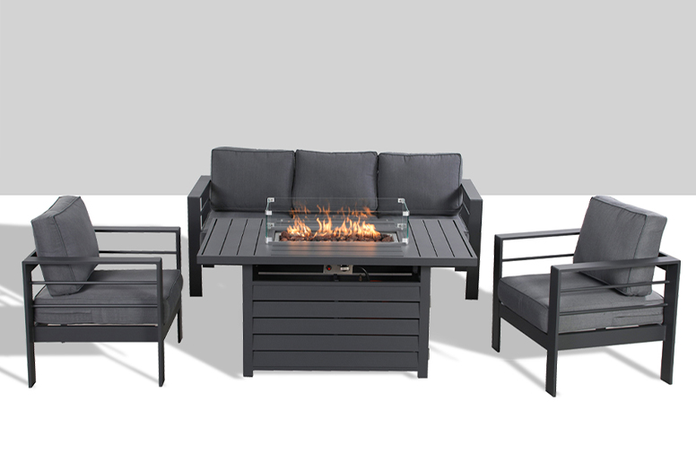 Wholesale New Coming European Selling Ningbo Factory Sectional Aluminum Sofas and Fire Pit Table Set Outdoor